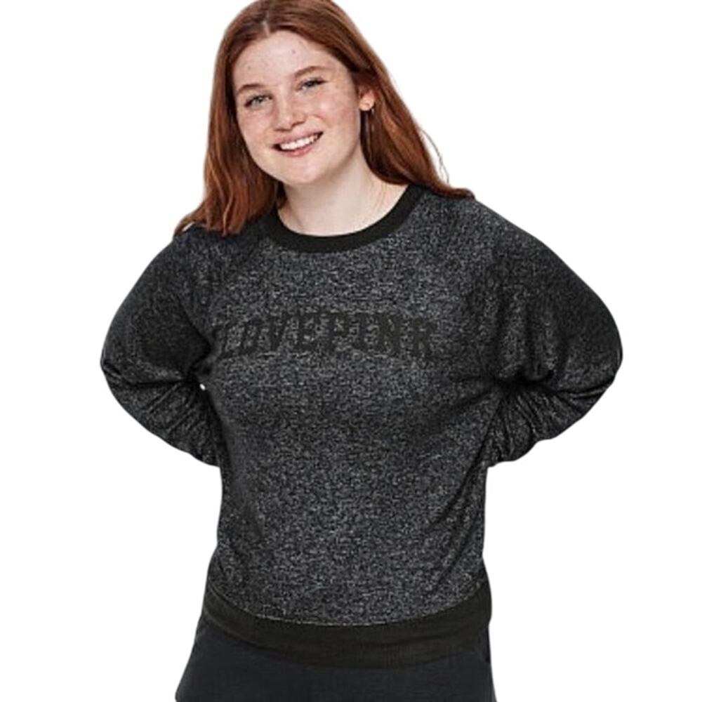 Victorias secret VS pink cozy crew black charcoal gray sweatshirt pullover small